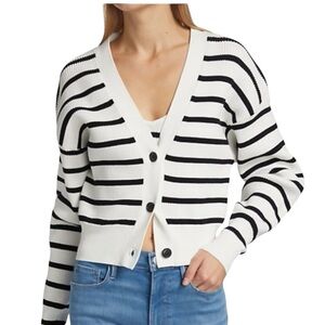 Frame striped ribbed knit v-neck button up cardigan size M excellent condition